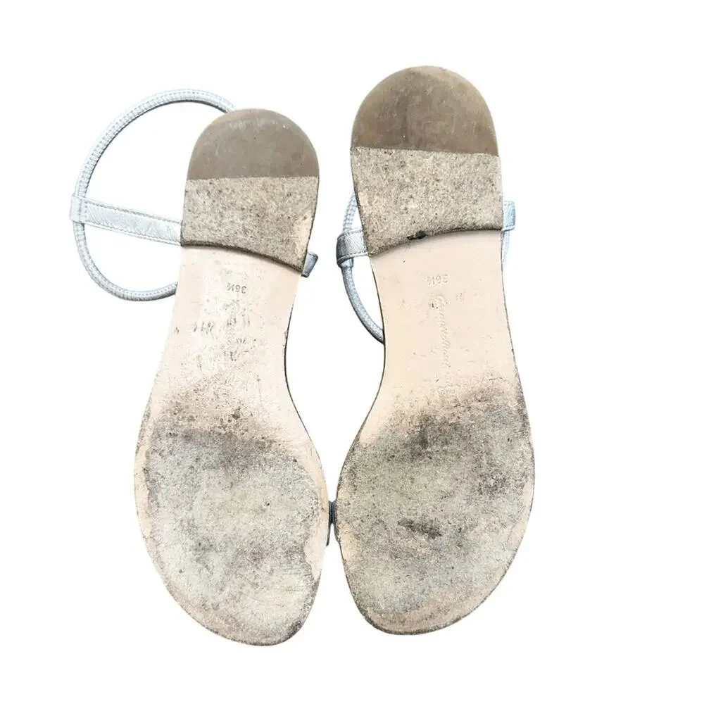 Gianvito Rossi Jaime Silver Metallic Leather Ankle Strap Flat Sandals 36.5